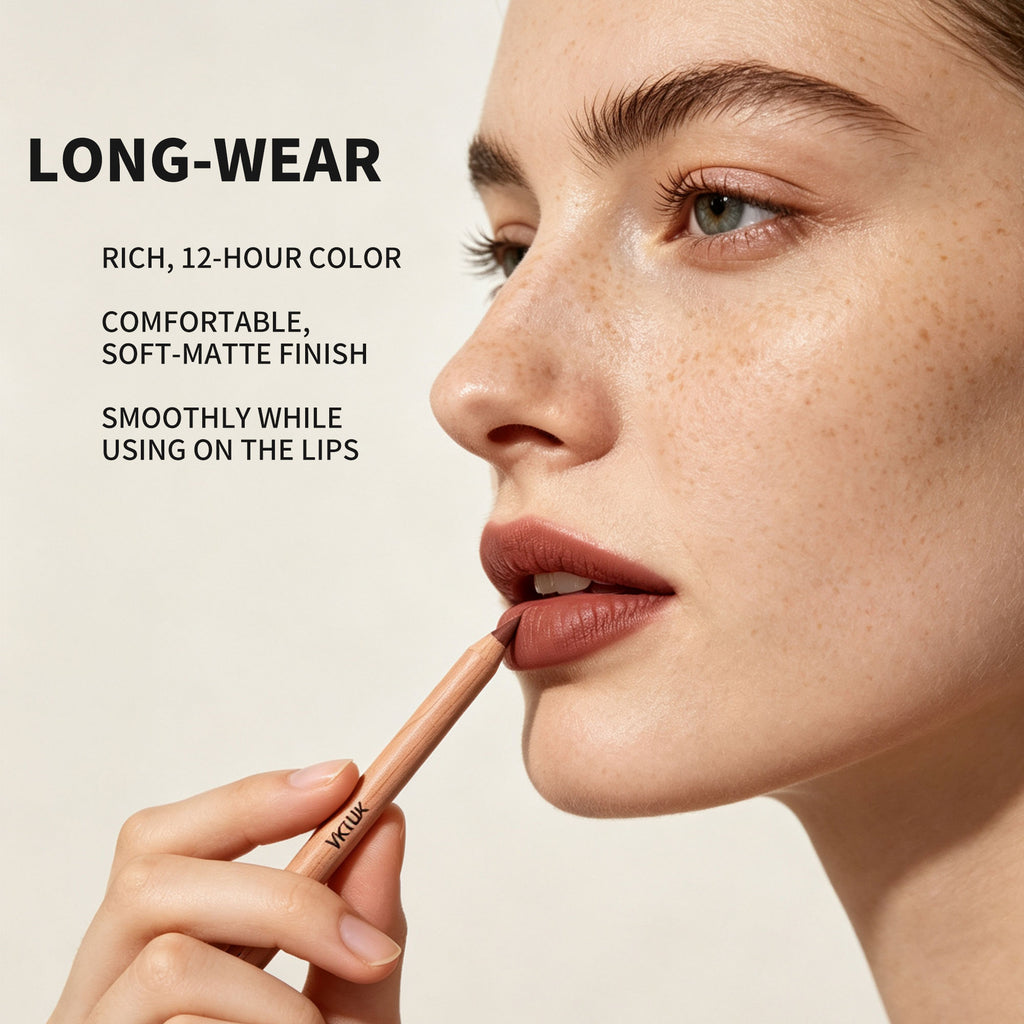 VKTUK 12 Shades Nude Lip Liner Set with Built-in Lip Brush