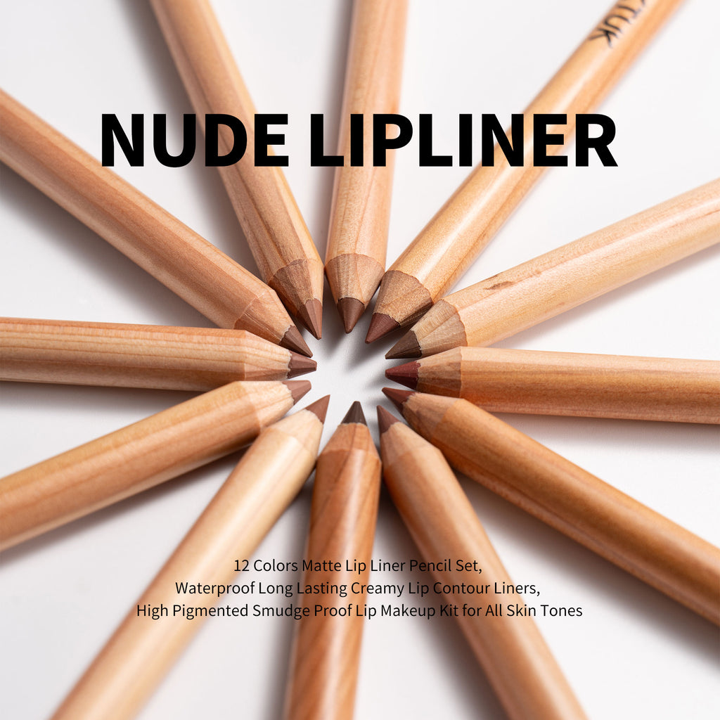VKTUK 12 Shades Nude Lip Liner Set with Built-in Lip Brush
