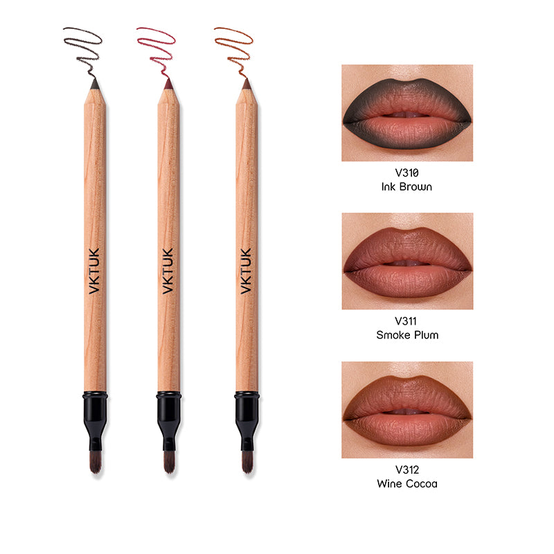 VKTUK 12 Shades Nude Lip Liner Set with Built-in Lip Brush