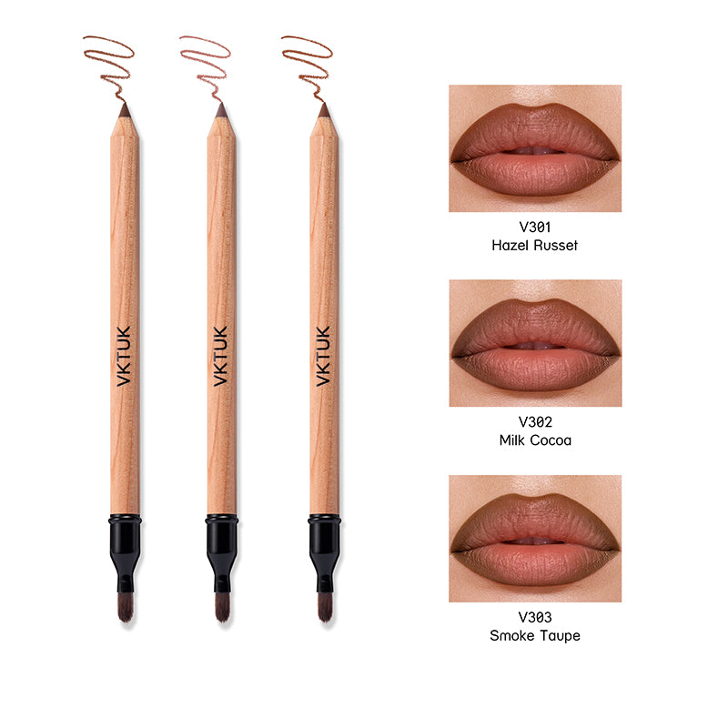 VKTUK 12 Shades Nude Lip Liner Set with Built-in Lip Brush