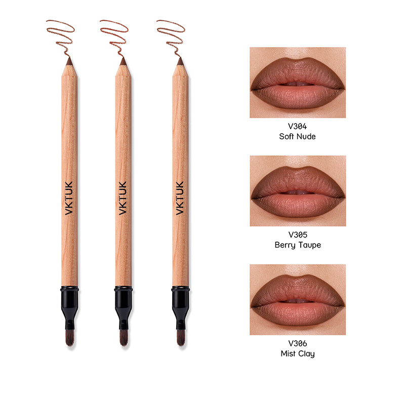 VKTUK 12 Shades Nude Lip Liner Set with Built-in Lip Brush